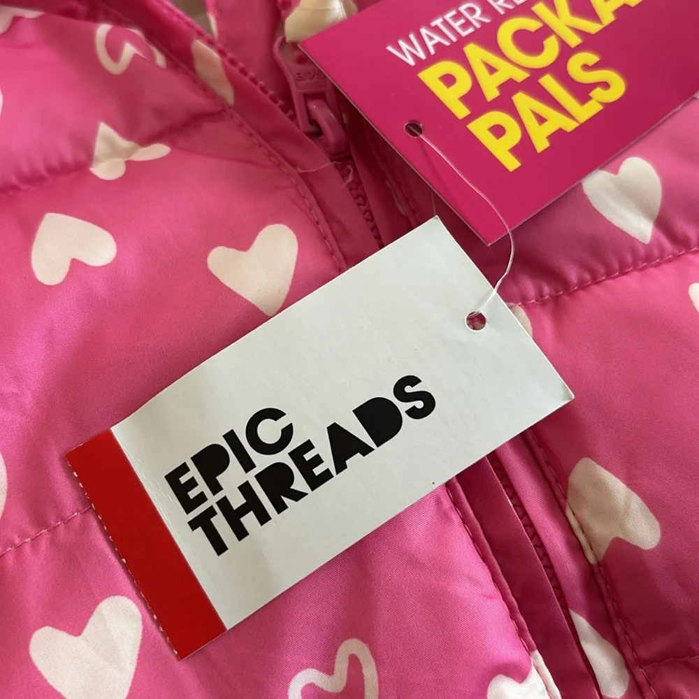 Epic Threads Girls Packable Pink Heart Puffer Jacket